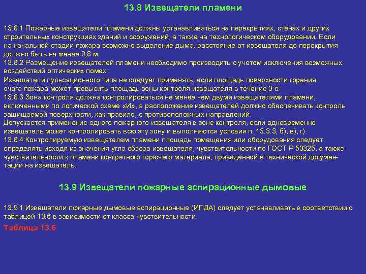 13. 8 Извещатели пламени 13. 8. 1 Пожарные извещатели пламени должны устанавливаться на перекрытиях,