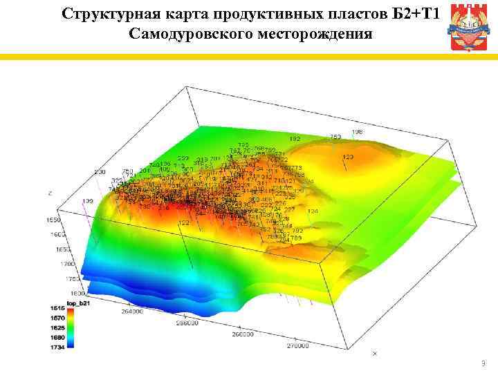 Структурная карта продуктивных пластов Б 2+Т 1 Самодуровского месторождения 3 