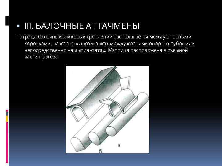 III. БАЛОЧНЫЕ АТТАЧМЕНЫ Патрица балочных замковых креплений располагается между опорными коронками, на корневых