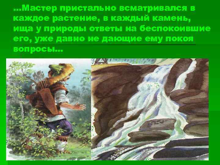 …Мастер пристально всматривался в каждое растение, в каждый камень, ища у природы ответы на