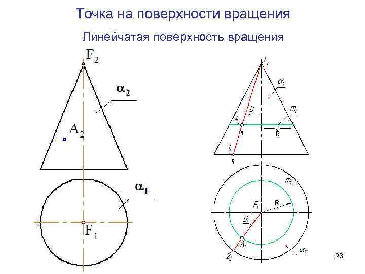 Точка на поверхности вращения Линейчатая поверхность вращения 23 