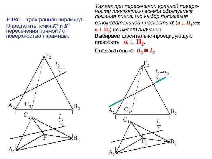 FABC – трехгранная пирамида. Определить точки К 1 и К 2 пересечения прямой l