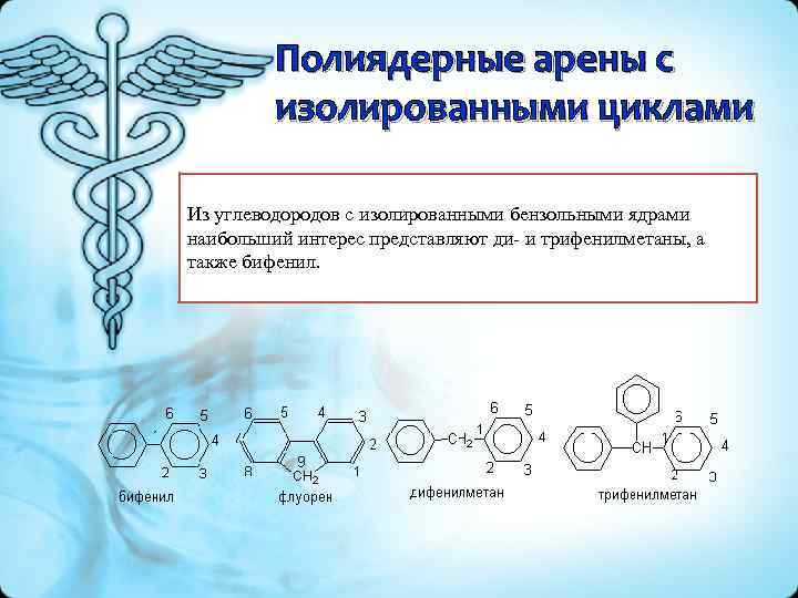 Полиядерные арены с изолированными циклами Из углеводородов с изолированными бензольными ядрами наибольший интерес представляют