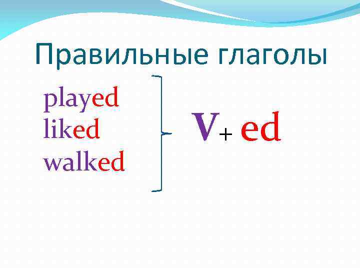 Правильные глаголы played liked walked V+ ed 