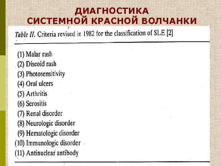 ДИАГНОСТИКА СИСТЕМНОЙ КРАСНОЙ ВОЛЧАНКИ 