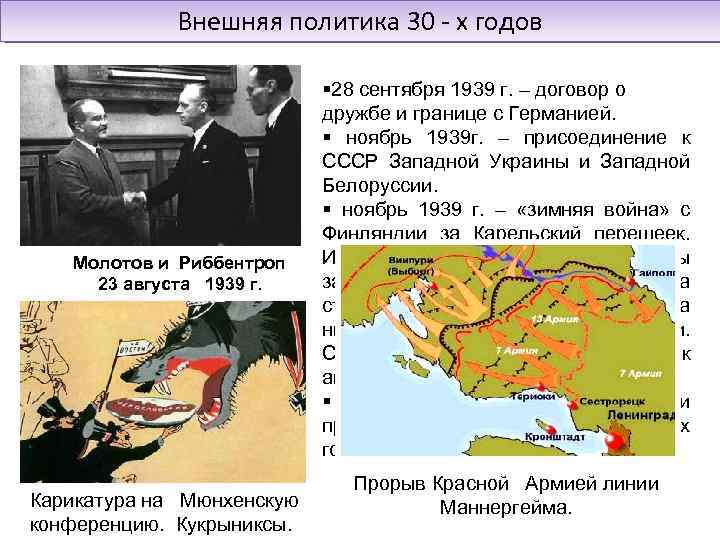 Внешняя политика 30 - х годов Молотов и Риббентроп 23 августа 1939 г. Карикатура