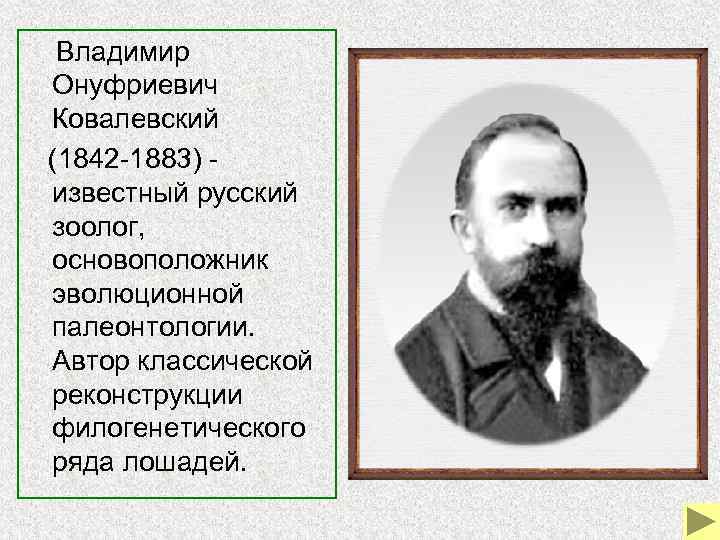  Владимир Онуфриевич Ковалевский (1842 -1883) - известный русский зоолог, основоположник эволюционной палеонтологии. Автор