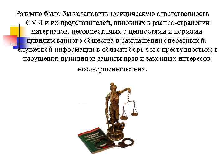Разумно было бы установить юридическую ответственность СМИ и их представителей, виновных в распро странении