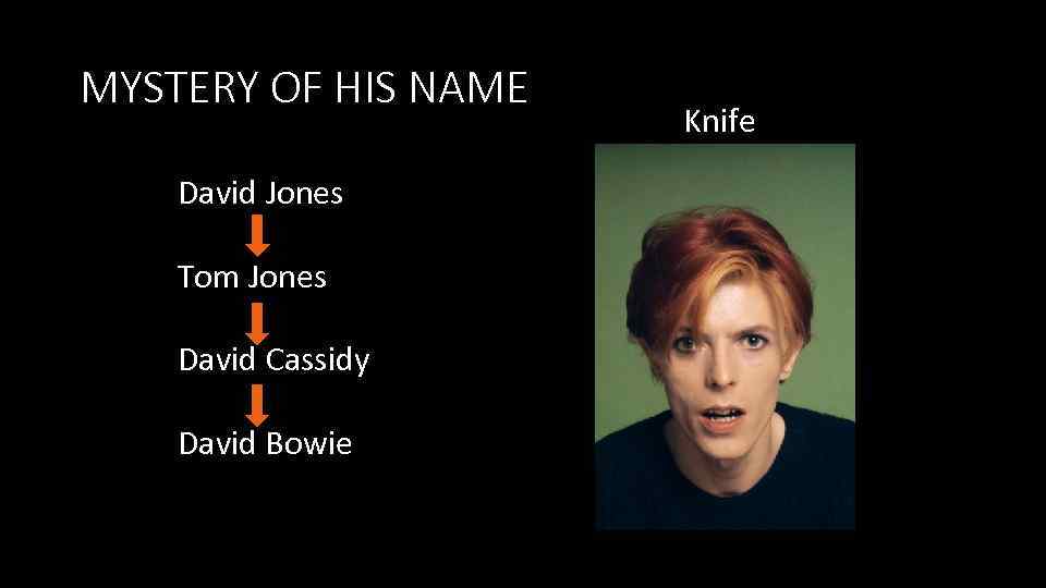 MYSTERY OF HIS NAME David Jones Tom Jones David Cassidy David Bowie Knife 