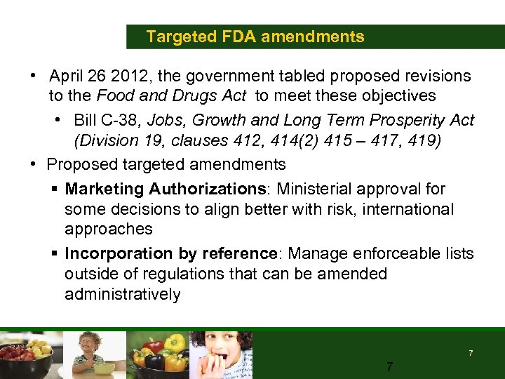 Targeted FDA amendments • April 26 2012, the government tabled proposed revisions to the