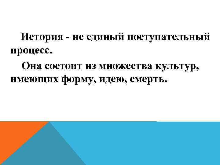 История - не единый поступательный процесс. Она состоит из множества культур, имеющих форму, идею,