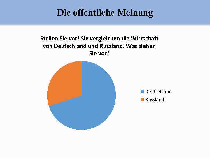 Die offentliche Meinung Stellen Sie vor! Sie vergleichen die Wirtschaft von Deutschland und Russland.