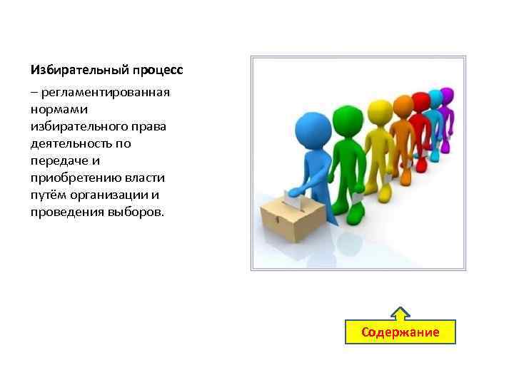 Избирательный процесс – регламентированная нормами избирательного права деятельность по передаче и приобретению власти путём