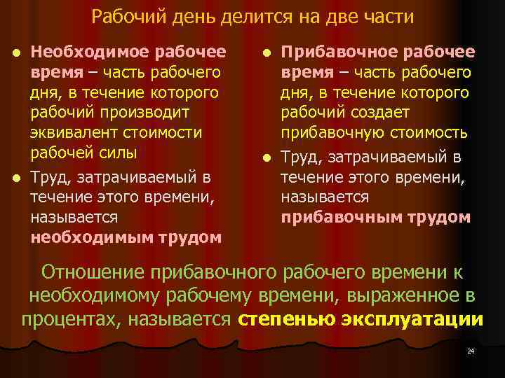 Рабочий день делится на две части Необходимое рабочее время – часть рабочего дня, в
