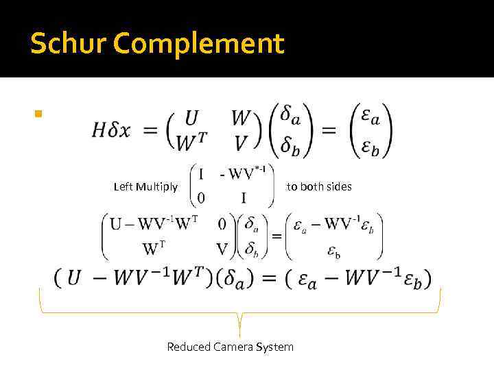 Schur Complement Left Multiply to both sides Reduced Camera System 