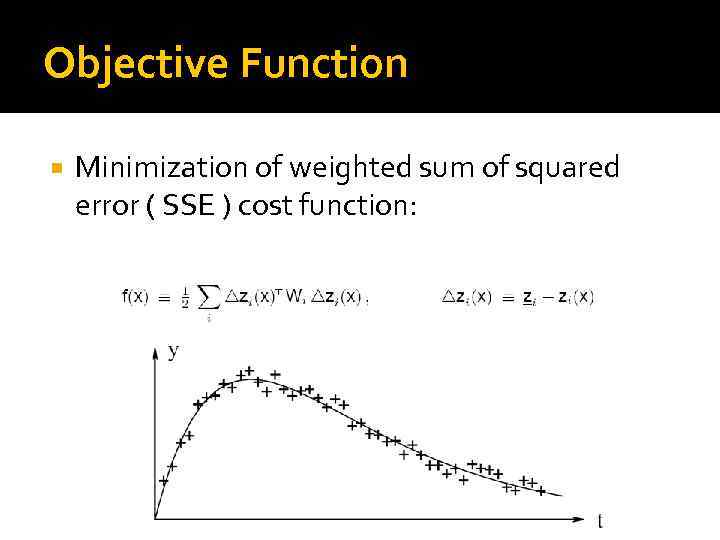 Objective Function Minimization of weighted sum of squared error ( SSE ) cost function: