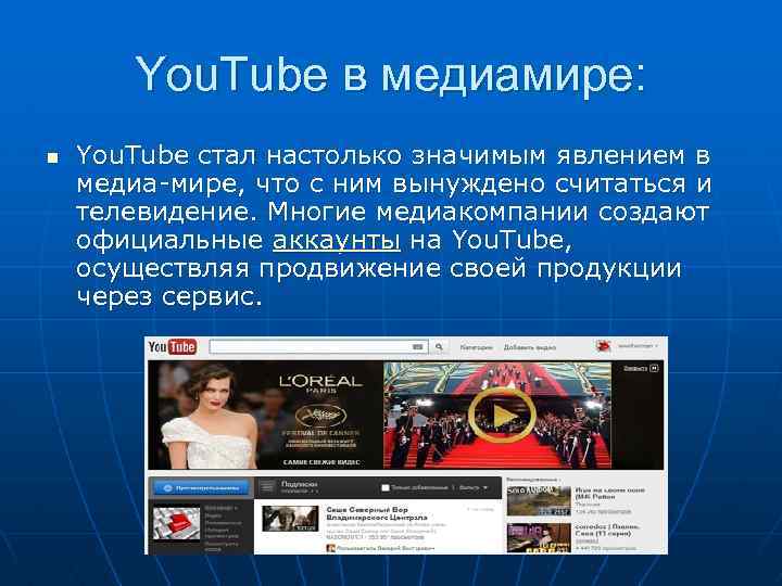 You. Tube в медиамире: n You. Tube стал настолько значимым явлением в медиа-мире, что