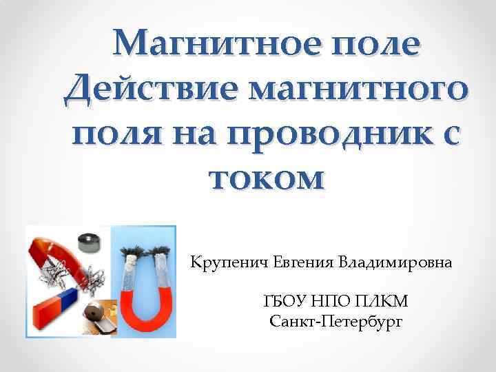 Магнитное поле Действие магнитного поля на проводник с током Крупенич Евгения Владимировна ГБОУ НПО