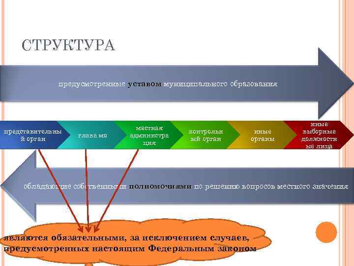 СТРУКТУРА предусмотренные уставом муниципального образования представительны й орган глава мо местная администра ция контрольн