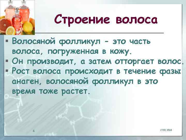 Строение волоса § Волосяной фолликул - это часть волоса, погруженная в кожу. § Он