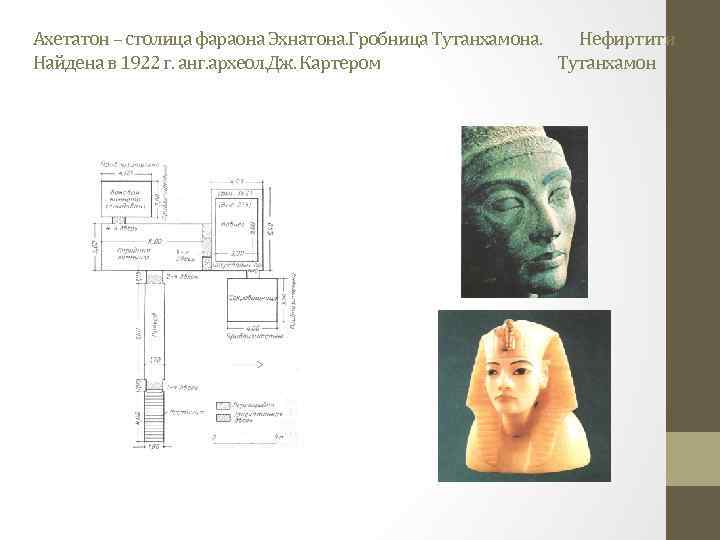 Ахетатон – столица фараона Эхнатона. Гробница Тутанхамона. Нефиртити Найдена в 1922 г. анг. археол.