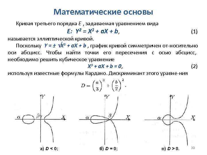 Математические основы Кривая третьего порядка Е , задаваемая уравнением вида Е: Y 2 =