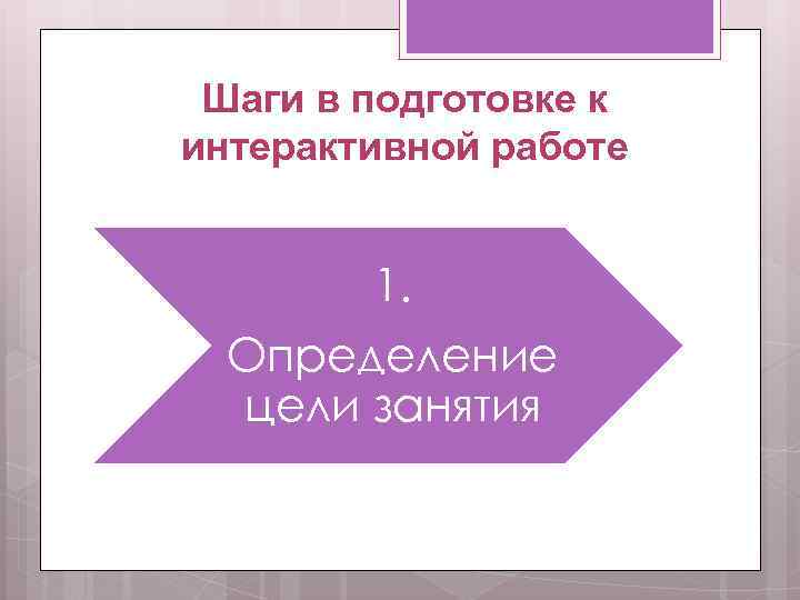 Шаги в подготовке к интерактивной работе 1. Определение цели занятия 