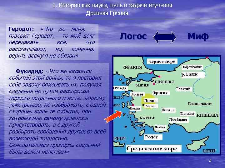 1. История как наука, цель и задачи изучения Древняя Греция «Что до меня, –