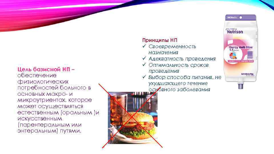 Цель базисной НП – обеспечение физиологических потребностей больного в основных макро- и микроутриентах, которое