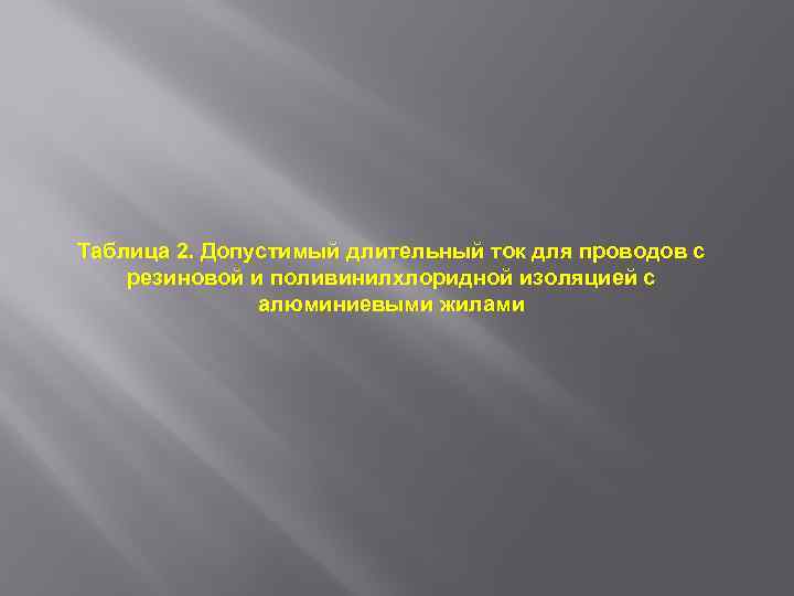 Таблица 2. Допустимый длительный ток для проводов с резиновой и поливинилхлоридной изоляцией с алюминиевыми