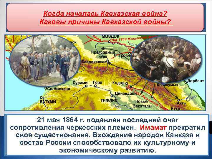 Завершение процесса территориального Когда началась Кавказская война? формирования Российской империи. Завершение Каковы причины Кавказской