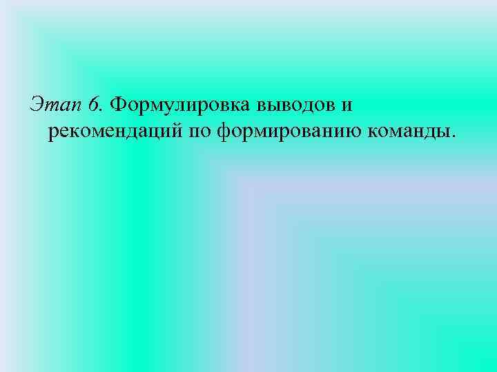 Этап 6. Формулировка выводов и рекомендаций по формированию команды. 