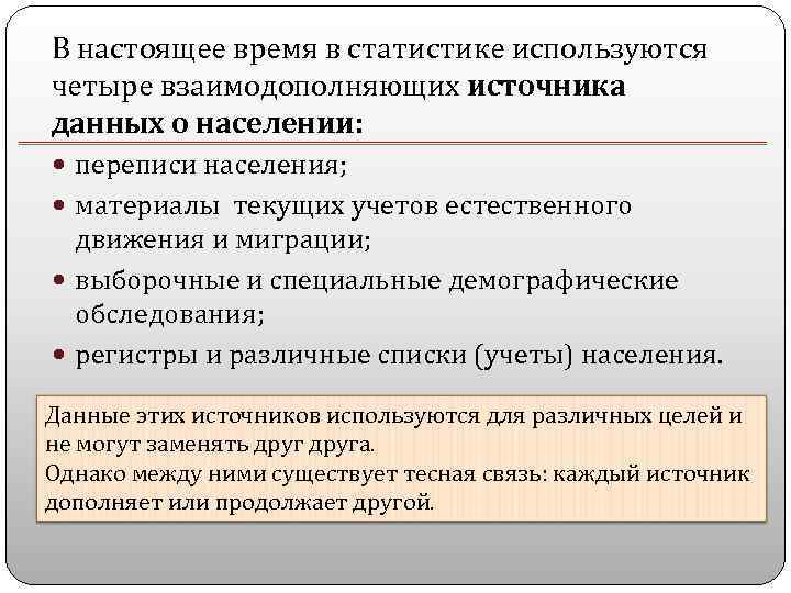 Основные источники данных о населении