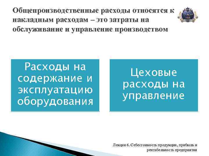 Общепроизводственные расходы относятся к накладным расходам – это затраты на обслуживание и управление производством