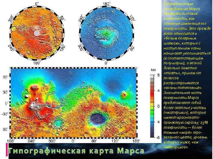 Телескопические исследования Марса обнаружили такие особенности, как сезонные изменения его поверхности. Это прежде всего