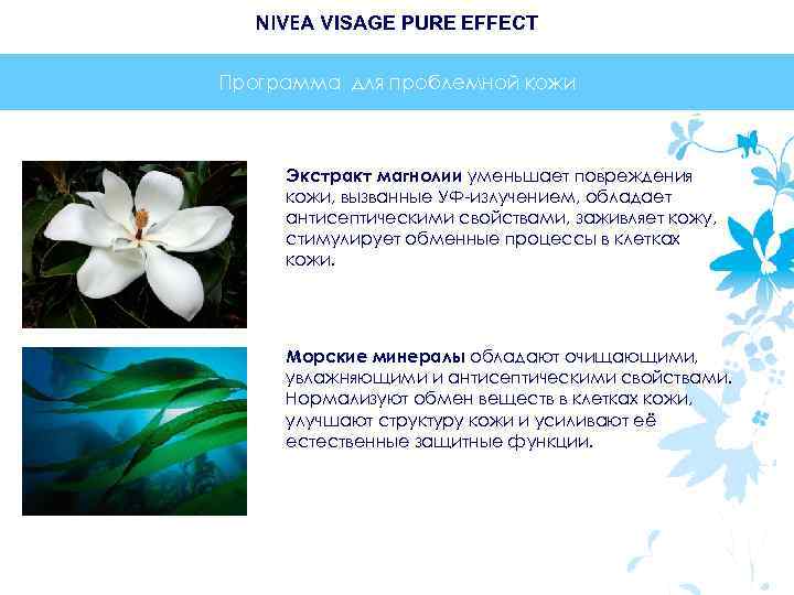 NIVEA VISAGE PURE EFFECT Программа для проблемной кожи Экстракт магнолии уменьшает повреждения кожи, вызванные