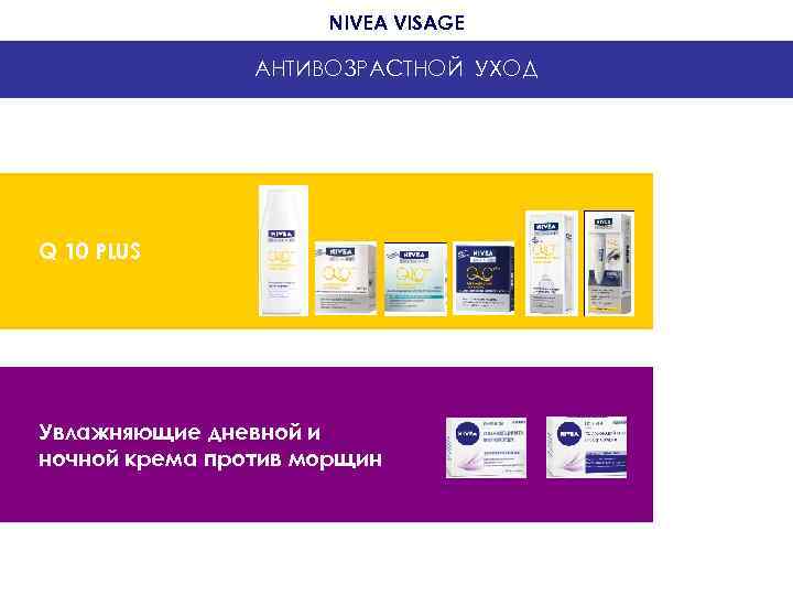 NIVEA VISAGE АНТИВОЗРАСТНОЙ УХОД Q 10 PLUS Увлажняющие дневной и ночной крема против морщин