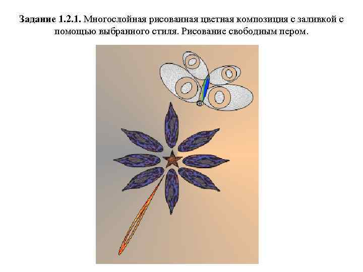 Задание 1. 2. 1. Многослойная рисованная цветная композиция с заливкой с помощью выбранного стиля.