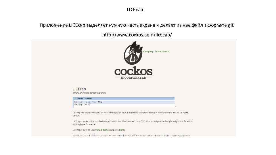 LICEcap Приложение LICEcap выделяет нужную часть экрана и делает из нее файл в формате
