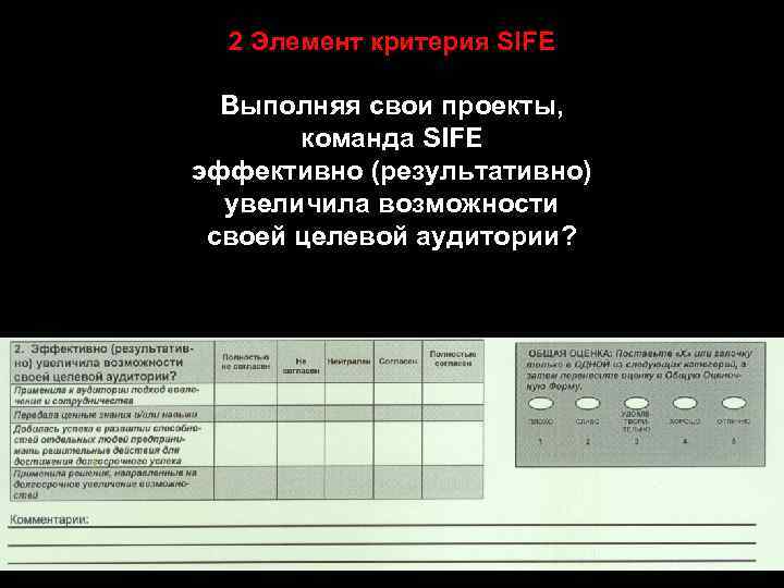 2 Элемент критерия SIFE Выполняя свои проекты, команда SIFE эффективно (результативно) увеличила возможности своей