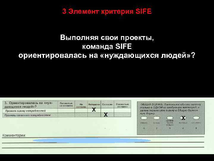 3 Элемент критерия SIFE Выполняя свои проекты, команда SIFE ориентировалась на «нуждающихся людей» ?