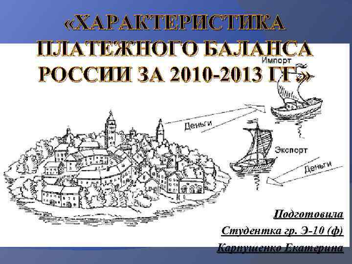  «ХАРАКТЕРИСТИКА ПЛАТЕЖНОГО БАЛАНСА РОССИИ ЗА 2010 -2013 ГГ. » Подготовила Студентка гр. Э-10