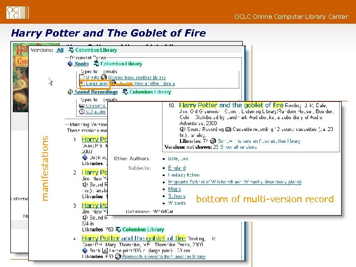 OCLC Online Computer Library Center manifestations Harry Potter and The Goblet of Fire bottom