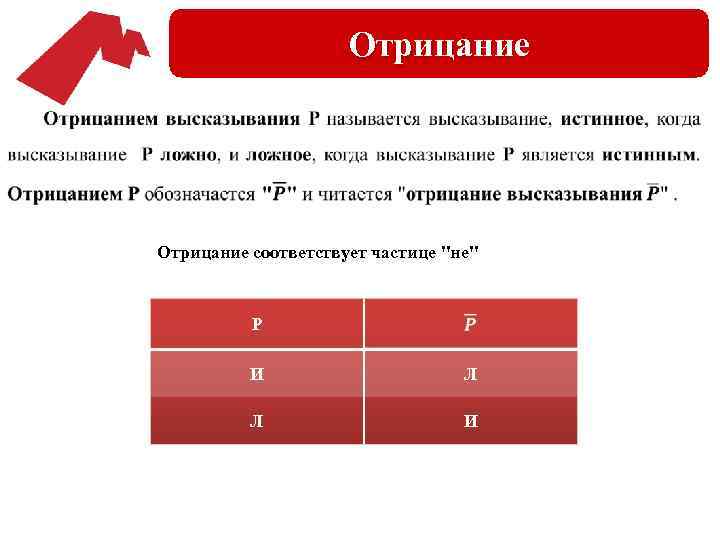 Отрицание • Отрицание соответствует частице 