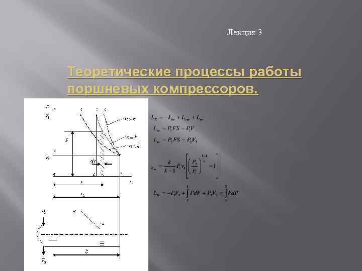 Лекция 3 Теоретические процессы работы поршневых компрессоров. 
