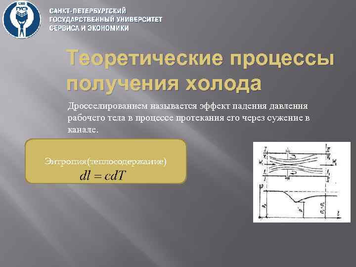 , Теоретические процессы получения холода Дросселированием называется эффект падения давления рабочего тела в процессе