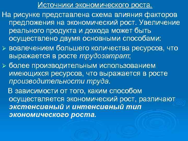 Источники экономического роста. На рисунке представлена схема влияния факторов предложения на экономический рост. Увеличение