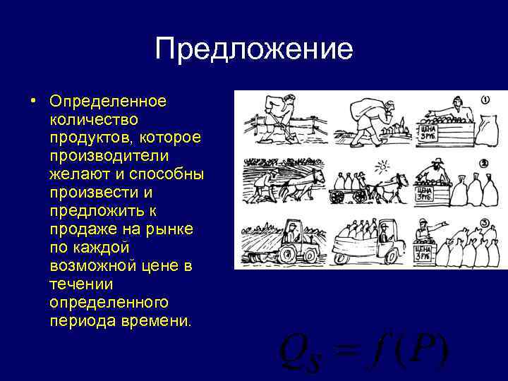 Предложение • Определенное количество продуктов, которое производители желают и способны произвести и предложить к