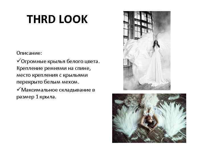 THRD LOOK Описание: üОгромные крылья белого цвета. Крепление ремнями на спине, место крепления с