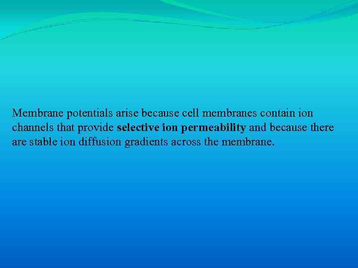 Membrane potentials arise because cell membranes contain ion channels that provide selective ion permeability